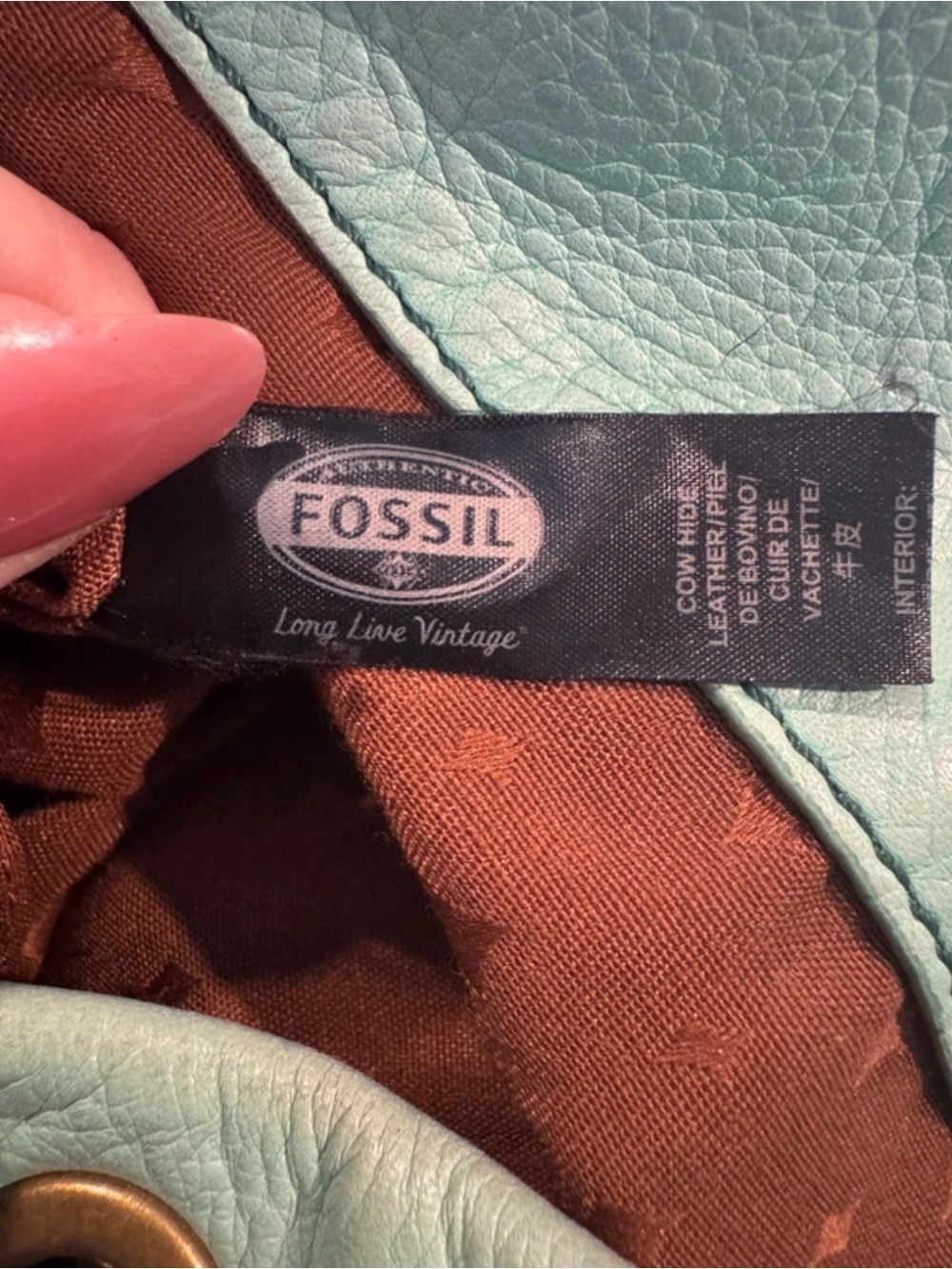 Fossil Mint Green Leather Shoulder Bag with Brown Accents - Picture 12 of 12
